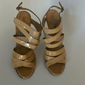 Fabulous nude patent Manolo Blahnik stroppy heeled sandals